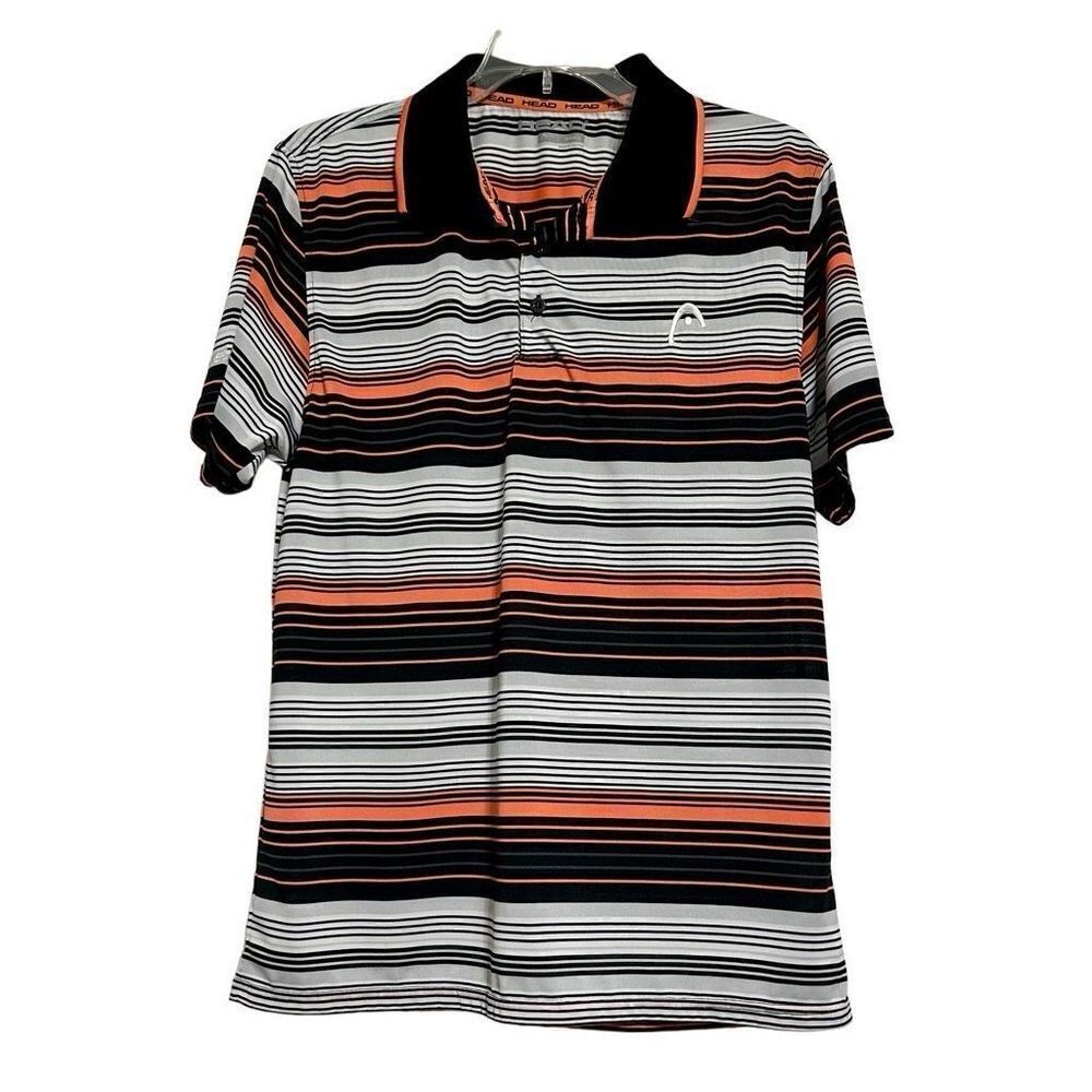 Head Polo Shirt Men's Sz S Black Orange & White Stripes Short Sleeve Casual Wear